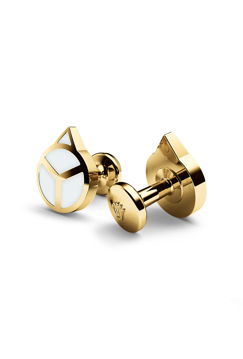 Rolex &lsquo;Hand&rsquo; cufflinks in Yellow gold and luminescent material, RMC A1028 at Reeds Jewelers