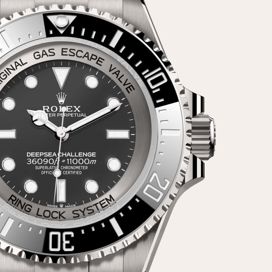Rolex Deepsea Challenge in RLX titanium with a intense black dial, unidirectional rotatable 60-minute graduated, scratch-resistant cerachrom insert in ceramic, numerals and graduations coated in platinum bezel, and Oyster bracelet.