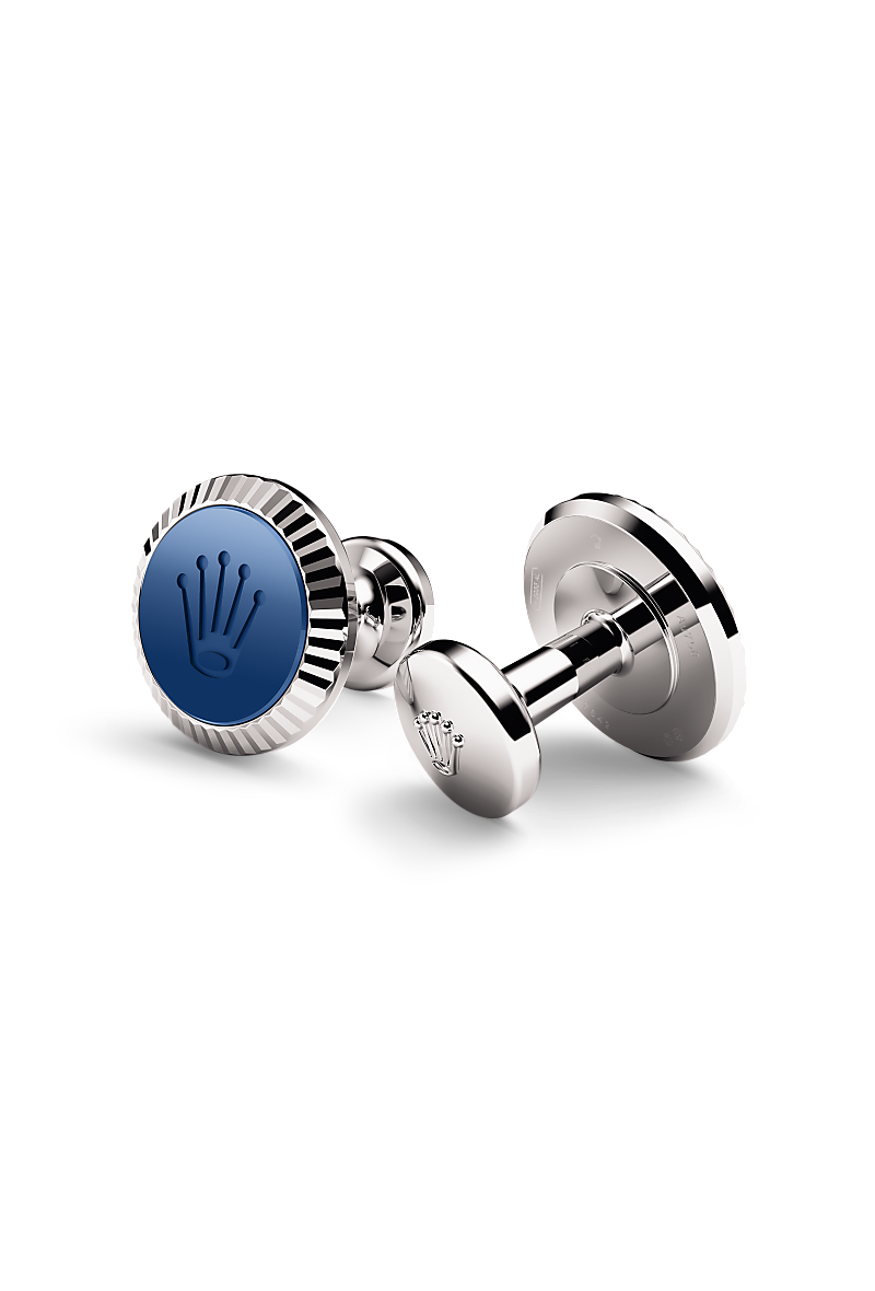 Rolex &lsquo;Fluted&rsquo; cufflinks in White gold and ceramic, RMC A1039 at Reeds Jewelers
