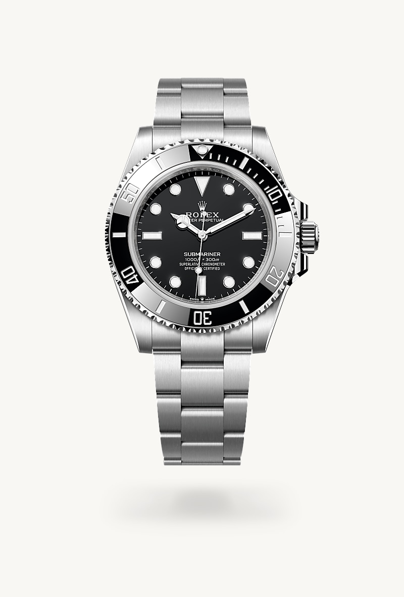 Rolex Submariner in Oystersteel with a black dial, unidirectional rotatable 60-minute graduated, scratch-resistant cerachrom insert in black ceramic, numerals and graduations coated in platinum bezel, and Oyster bracelet.